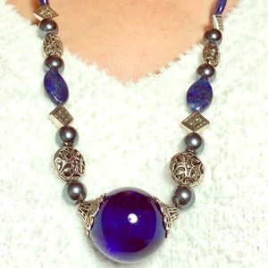 Blue Lapis Lazuli , Antique Silver, Earrings, Genuine Blue Lapis Lazuli